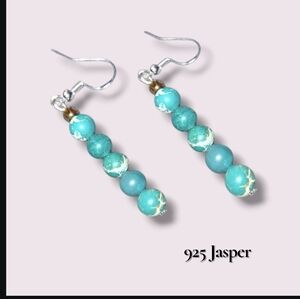 Green Jasper Beaded Drop Handmade Earrings 925 Sterling Hooks